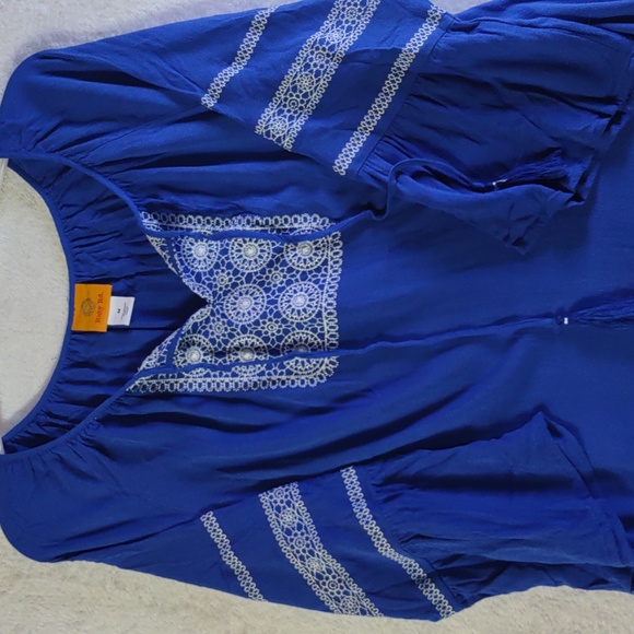 Medium royal blue 1/2 sleeve shirt, With Embroidery Detail by Ruby Rd. - Picture 14 of 14